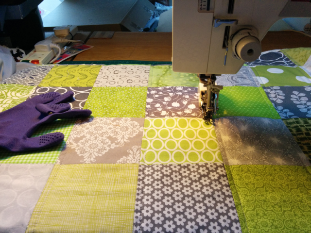 Colorful grey - green - during quilting